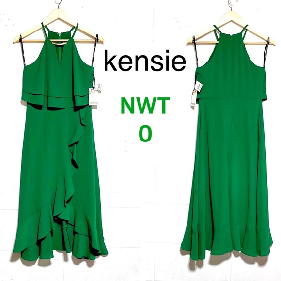 NWT (0) kensie dresses bold emerald green gold hardware choker halter flounce - Picture 10 of 12